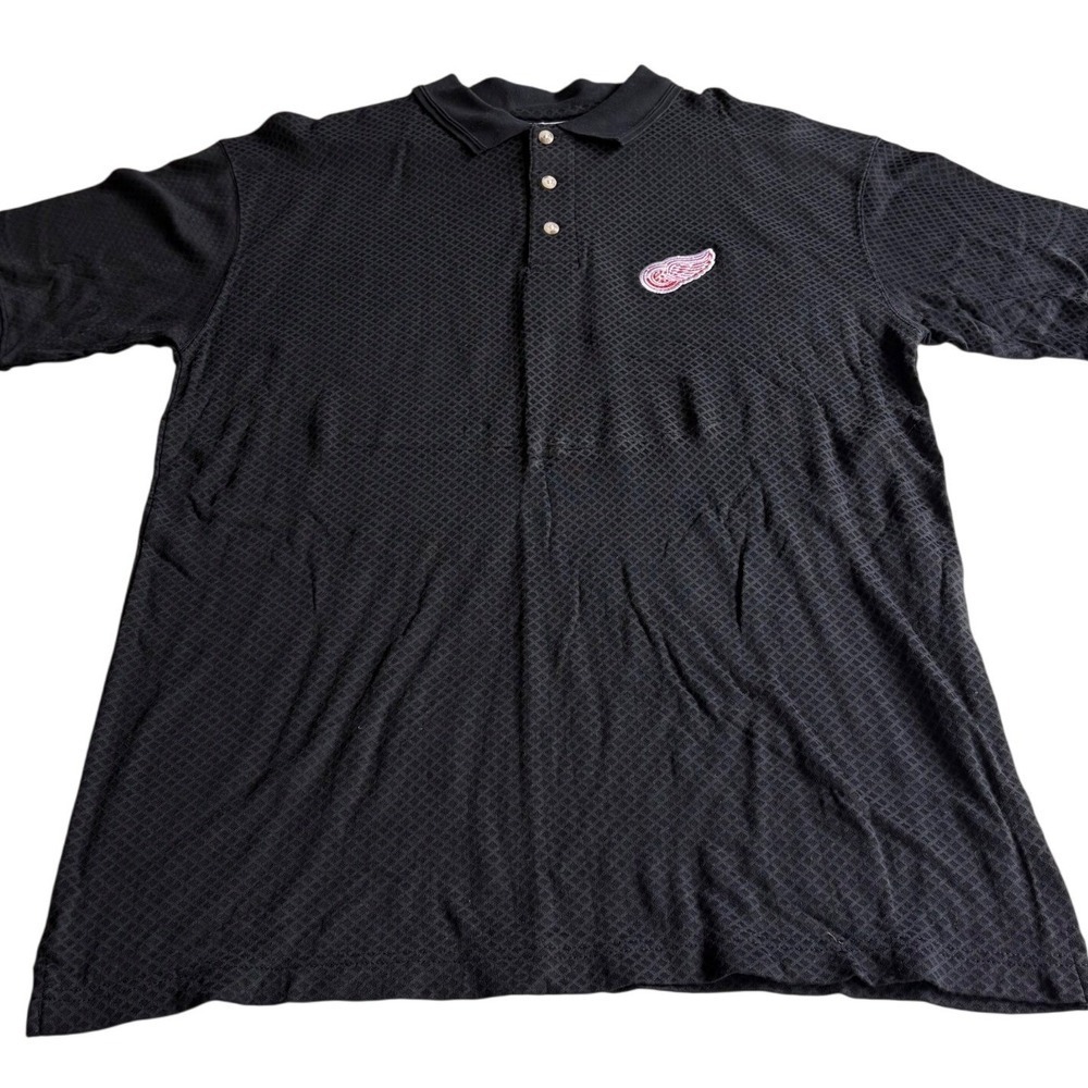 Detroit Red Wings Pro Edge NHL Polo Shirt Mens Large Black Diamond Texture Rayon